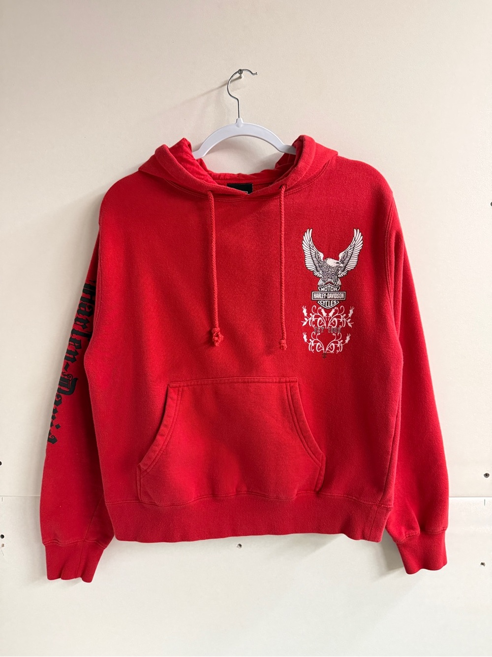 Womens Harley Davidson Eagle Hoodie Red Vintage Y2k Streetwear
